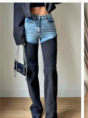 Piral Bicolor Chap Jeans Color Block Flare Jeans